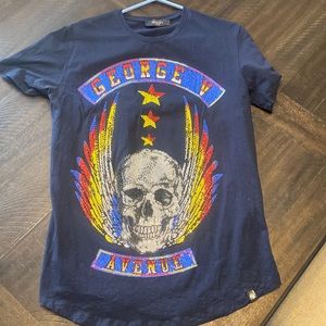 George V Avenue Paris Skull Embroidered Mens Shirt Size Large